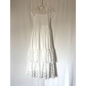 Trish Scully Dress 12 Womens Long Maxi Lace Aline Boho Cotton Blend Lace Ruffles